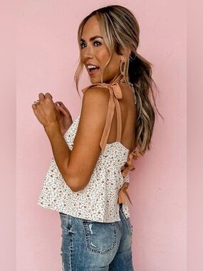 Summer Tie Shoulder Sleeveless Babydoll Floral Ruffle Square Neck Peplum Tops